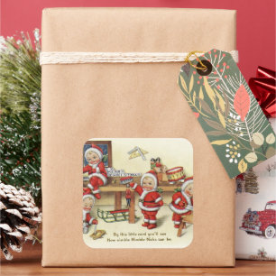 Cuadrada Navidades retro vintage tarjeta pegatina de vacaci
