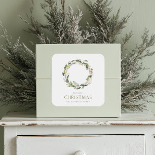 Cuadrada Navidades Wreath Gift Pegatina