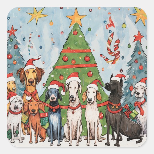Cuadrada Navidades y Pegatina de perros de vacaciones (Anverso)