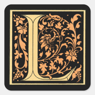 Cuadrada Negro del vintage y ` L' - pegatina de la letra