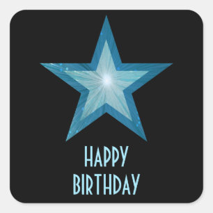 Cuadrada Negro pegatina cuadrado de la Estrella Azul "Feliz