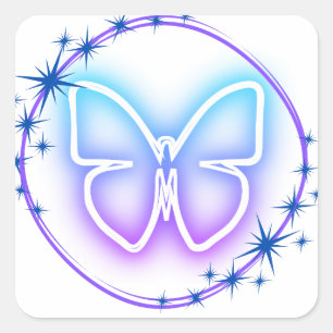 Cuadrada Neon Butterfly Pegatina