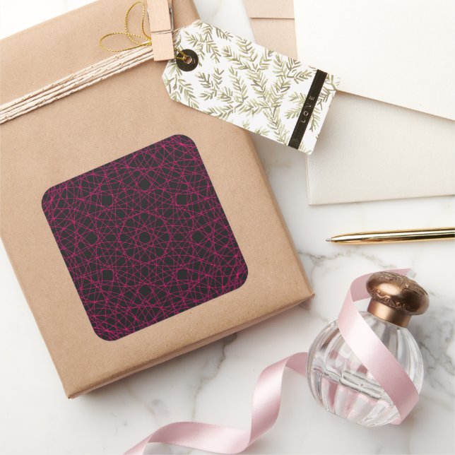 Cuadrada Neon Pink Mandala Square Pegatina - Personalizable (Regalar)