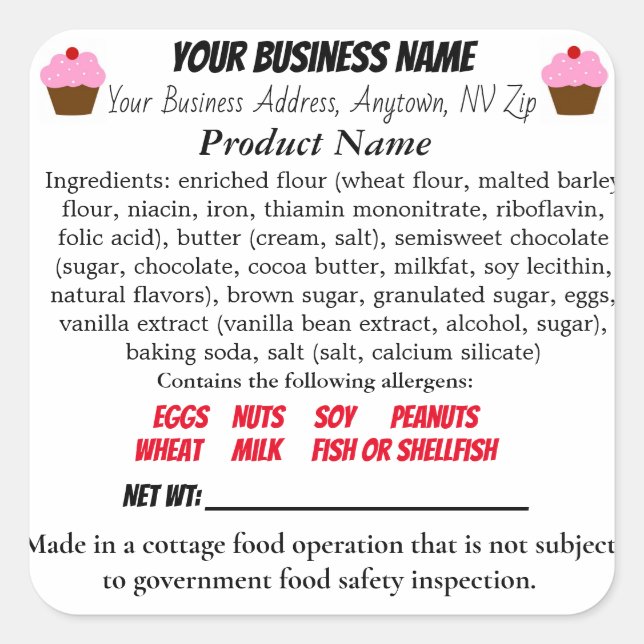 Cuadrada Nevada Cottage Law Food label pegatina (Anverso)