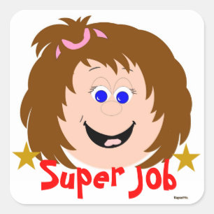 Cuadrada Niña pequeña Ojos Azules Super Trabajo Pegatina