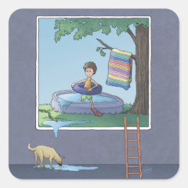 Cuadrada Niño en el Pegatina cuadrado de la piscina infanti