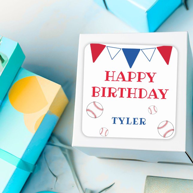 Cuadrada Niños Blancos Cute Béisbol Pegatina Feliz Cumpleañ (Subido por el creador)