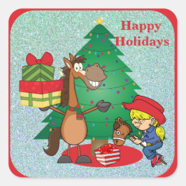 Cuadrada Niños Vaqueros Y Pegatina De Festividad Personaliz