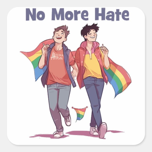 Cuadrada No más odio al Pegatina LGBT (Anverso)