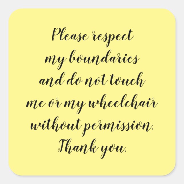 Cuadrada No toque el Pegatina de silla de ruedas (Anverso)