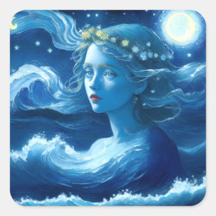 Cuadrada Noche estrellada 🌌 - Pegatina de fantasía de dios