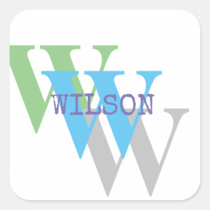 Cuadrada Nombre del pegatina monograma blanco