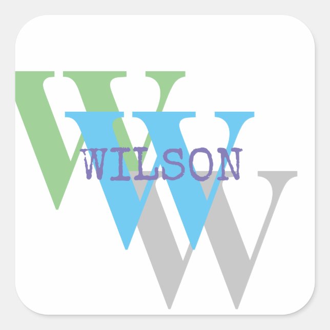 Cuadrada Nombre del pegatina monograma blanco (Anverso)