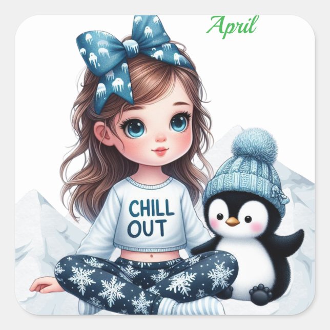 Cuadrada Nombre personalizado Chill out Pegatina (Anverso)