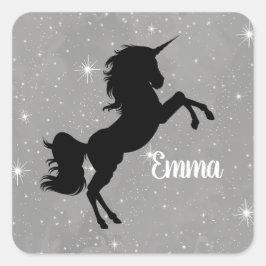 Cuadrada Nombre personalizado Pegatina de galaxia gris/negr