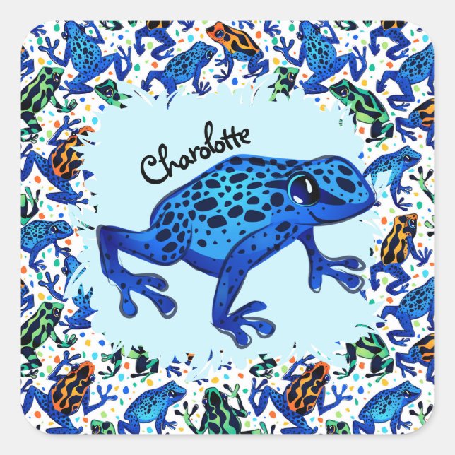 Cuadrada Nombre personalizado Pegatina de ranas de selva tr (Anverso)