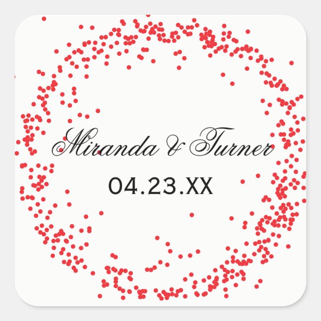 Cuadrada Nombres y fechas de confeti rojos - Pegatina cuadr (Anverso)