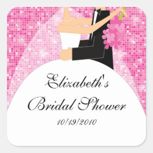 Cuadrada Novia Groom Bridal Shower Square Pegatina Rosa