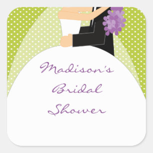 Cuadrada Novia y Groom Bridal Shower Heart Pegatina