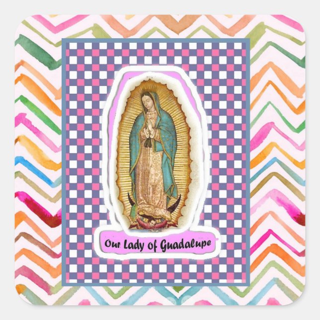 Cuadrada Nuestra Señora de Guadalupe Pegatina (Anverso)