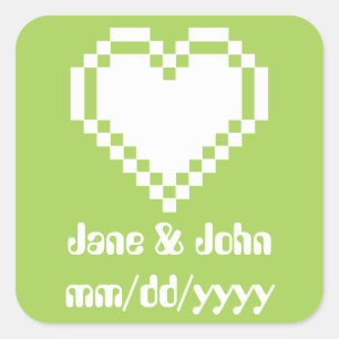 Cuadrada Nuestros corazones de 8 bits en el Pegatina Perido
