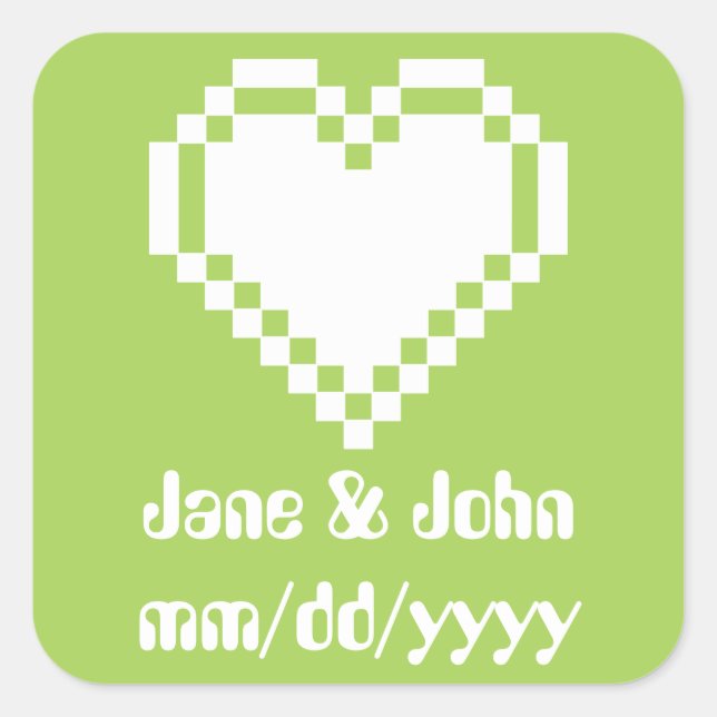 Cuadrada Nuestros corazones de 8 bits en el Pegatina Perido (Anverso)