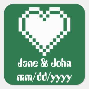 Cuadrada Nuestros corazones de 8 bits en el Pegatina verde