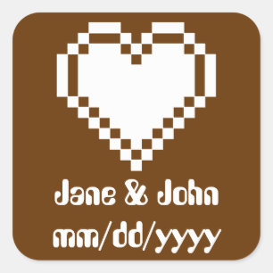 Cuadrada Nuestros corazones de 8 bits en Pegatina de chocol