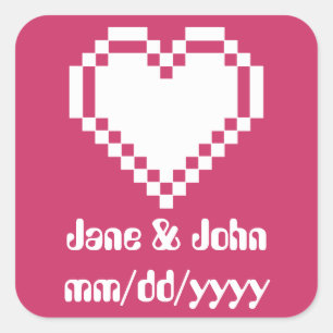 Cuadrada Nuestros corazones de 8 bits en Pegatina de frambu