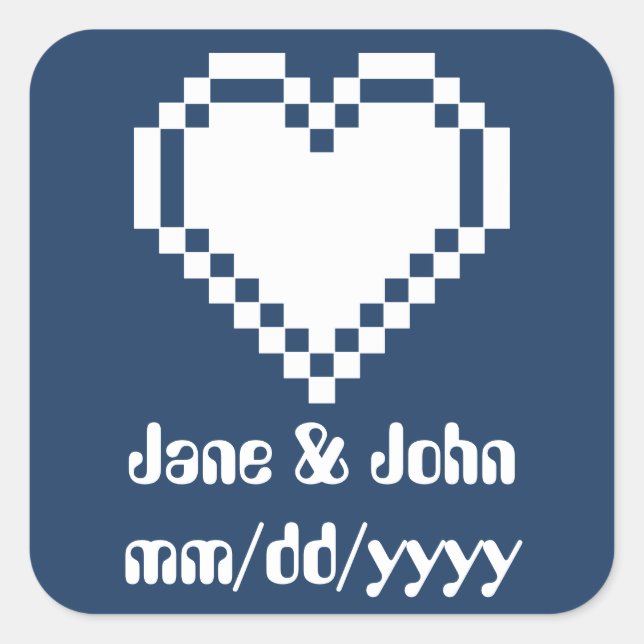Cuadrada Nuestros corazones de 8 bits en Pegatina de la Mar (Anverso)