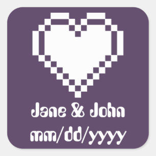 Cuadrada Nuestros corazones de 8 bits en Pegatina morado