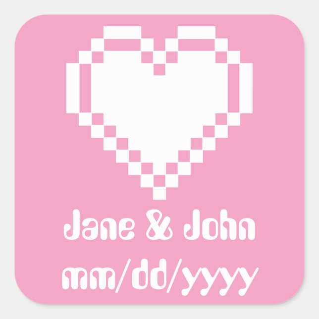 Cuadrada Nuestros corazones de 8 bits en Pegatina Petal Pin (Anverso)