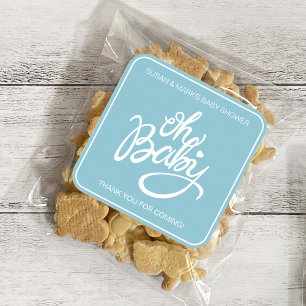 Cuadrada Oh Baby Baby Shower Square Pegatina - Azul
