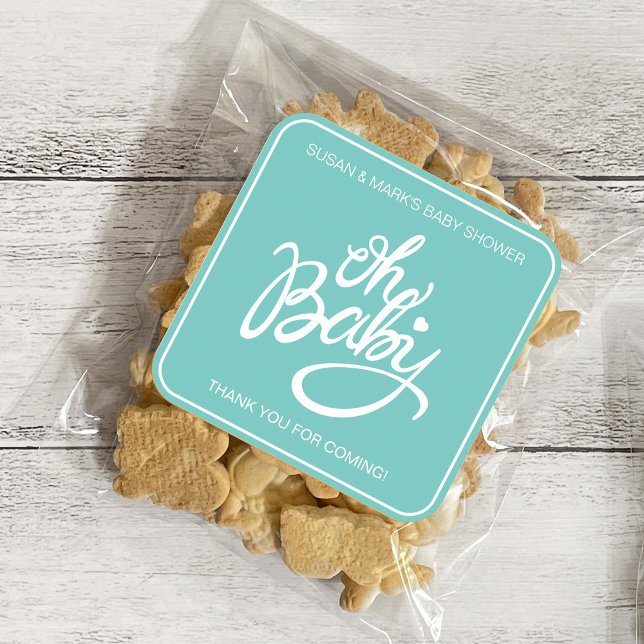 Cuadrada Oh Baby Baby Shower Square Pegatina - Turquesa (Subido por el creador)