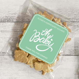 Cuadrada Oh Baby Baby Shower Square Pegatina - Verde