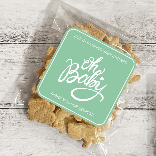 Cuadrada Oh Baby Baby Shower Square Pegatina - Verde (Subido por el creador)