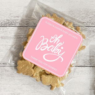Cuadrada Oh bebé Pegatina Baby Shower Square - Rosa