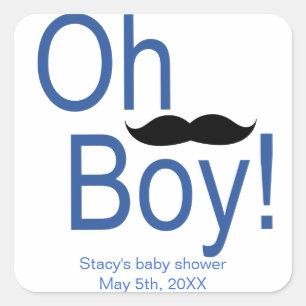 Cuadrada Oh Boy Mustache Pegatina de Baby Shower