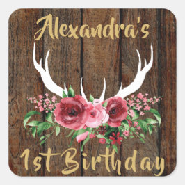 Cuadrada Oh Pegatina de Favor del Cumpleaños de los Deer