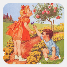 Cuadrada Olía al Pegatina Rosas