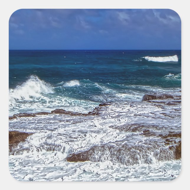Cuadrada Ondas Que Caen En El Pegatina De Rocks Square (Anverso)