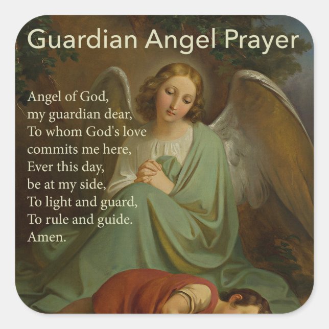 Cuadrada Oración Ángel de Guardian con Pegatina de niños (Anverso)