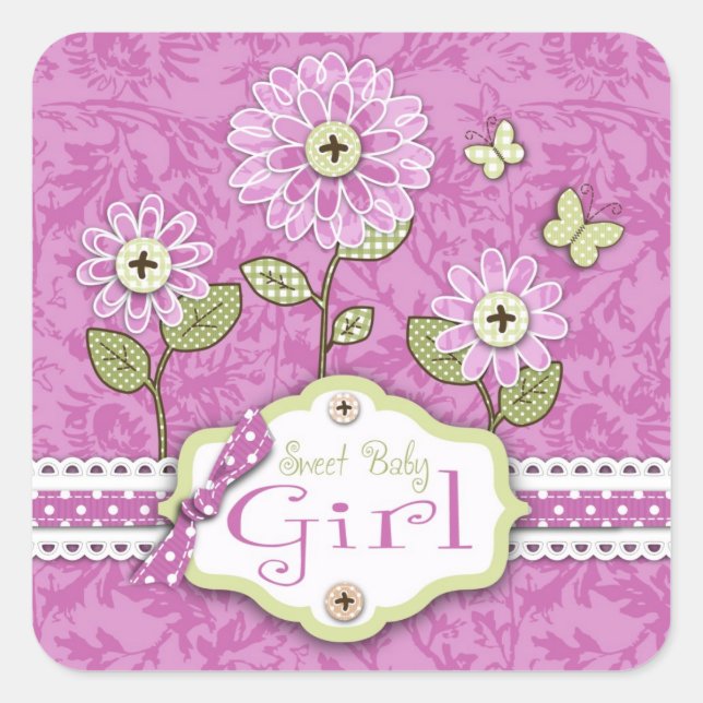 Cuadrada Organza Flowers Square Pegatina Pink (Anverso)