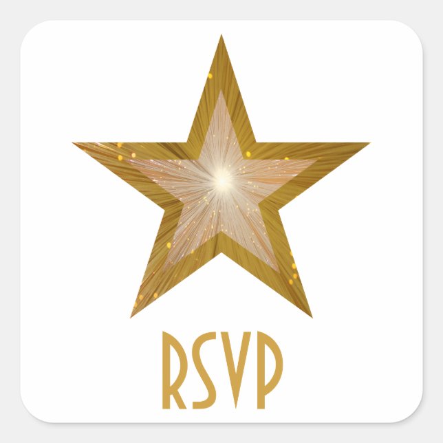 Cuadrada "Oro" Star RSVP pegatina cuadrado blanco (Anverso)