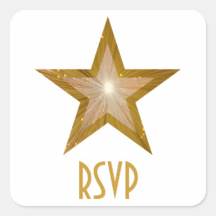 Cuadrada "Oro" Star RSVP pegatina cuadrado blanco