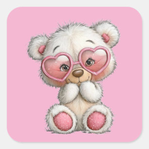 Cuadrada Osito de peluche mono de San Valentín pegatina de