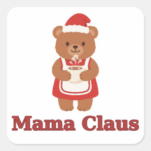 Cuadrada Oso Mama Claus Cocoa Pegatina de Navidad