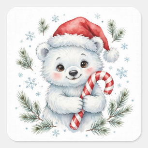 Cuadrada Oso Polar de Caramelo de Navidad Pegatina