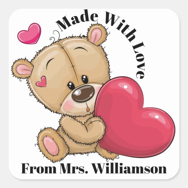Cuadrada Oso Precioso hecho con Pegatina de amor (Anverso)