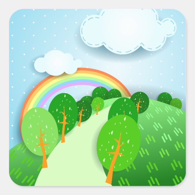 Cuadrada Paisaje de fantasía, pegatina (Anverso)